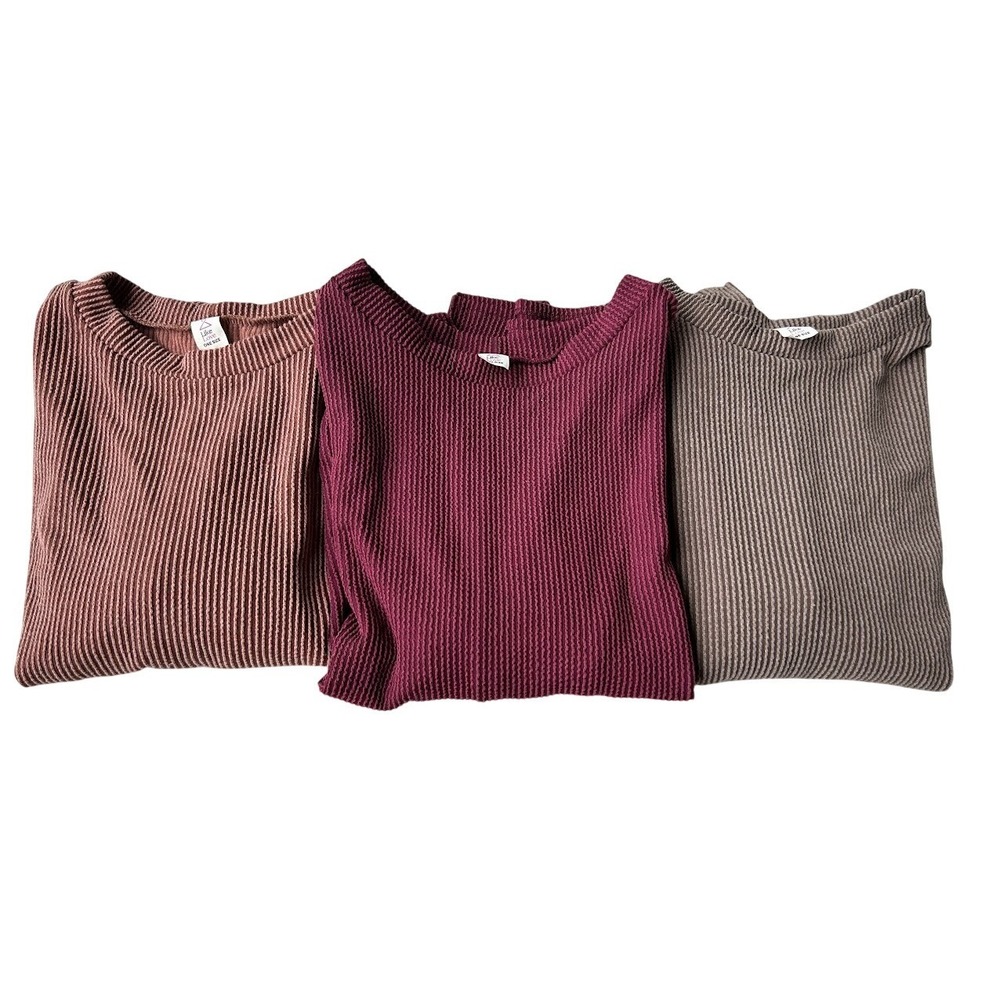 Like‎ Love Womens Oversized Ribbed Knit Dolman Sleeve Top Set of 3 One Size